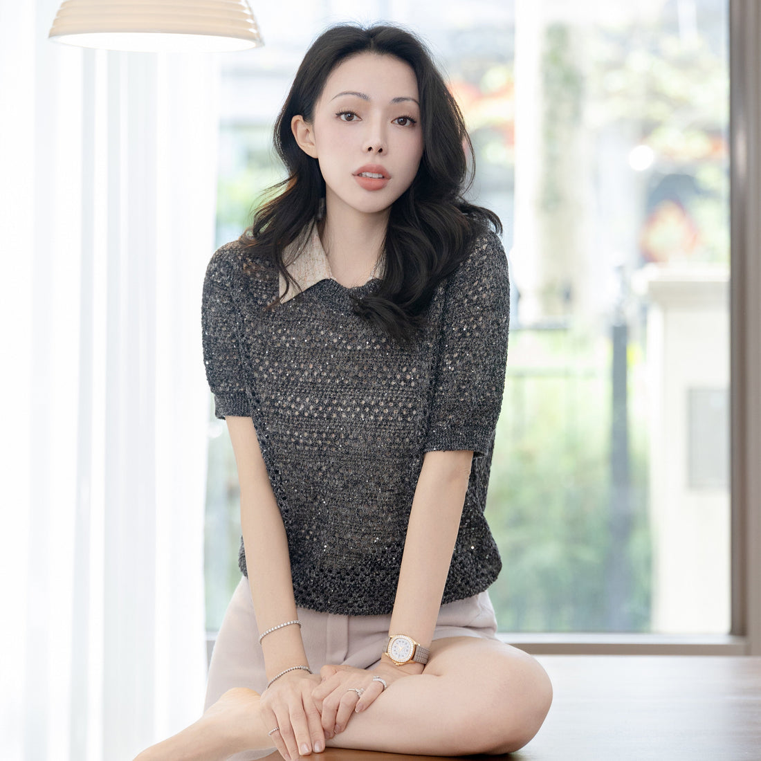 “Weekend at Monaco”鏤織微光星點薄織上衣—Night Tide夜潮餘暈