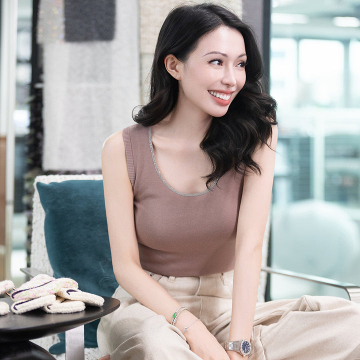 "Easy-Go Chic"天絲柔光鑽鑲薄織背心—Cedar Blush雪松玫瑰