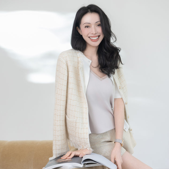“Weekend at Monaco” Cashmere格織肌理流蘇針織外套—Sable Lumière 沙金微暈