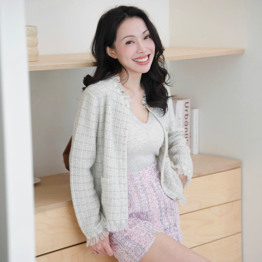 “Weekend at Monaco” Cashmere格織肌理流蘇針織外套—Blanc Rivage 白岸流光