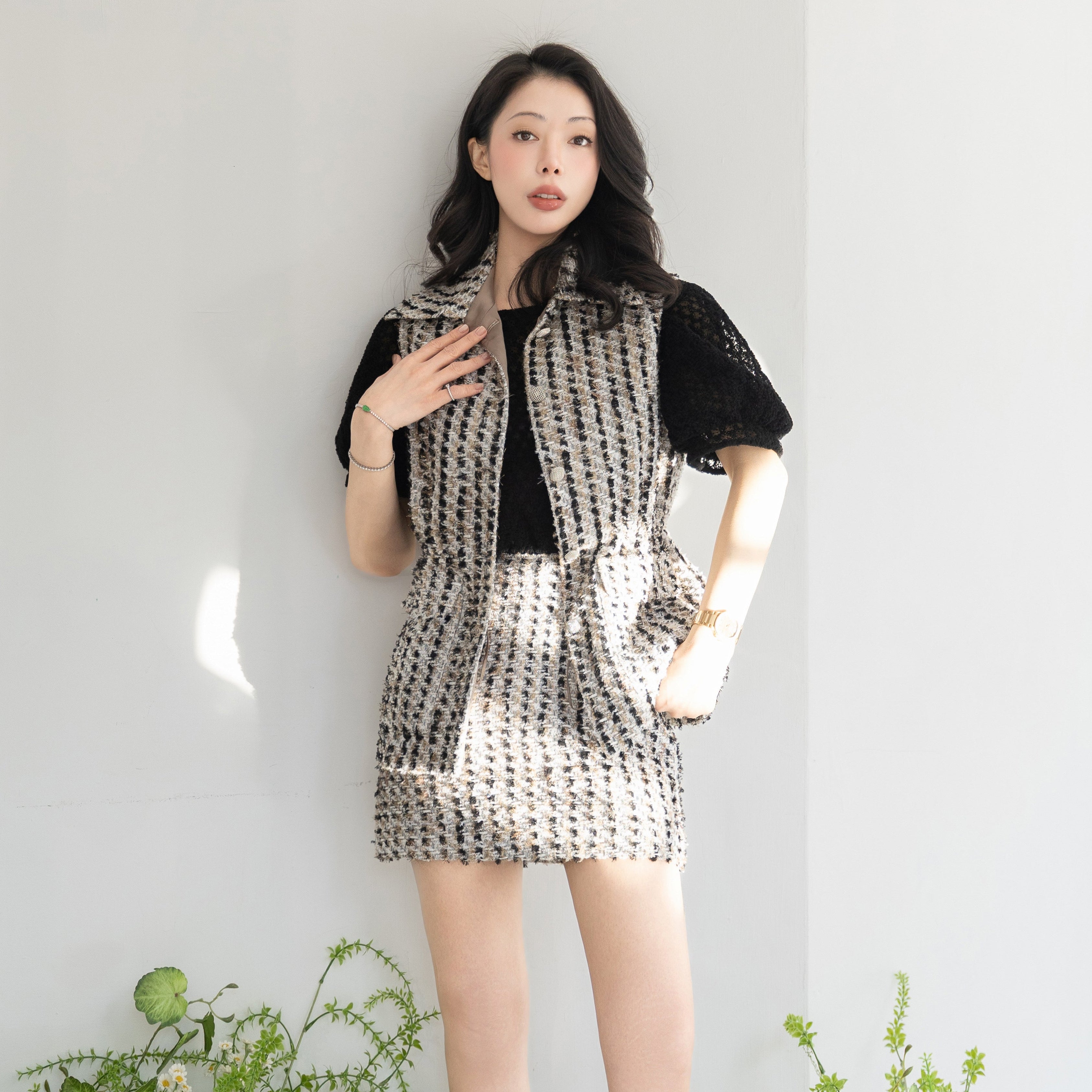 “Sloane Ave."法國高級訂製簇線銀織花呢收腰狩獵馬甲背心—Marais Atelier瑪黑藝坊