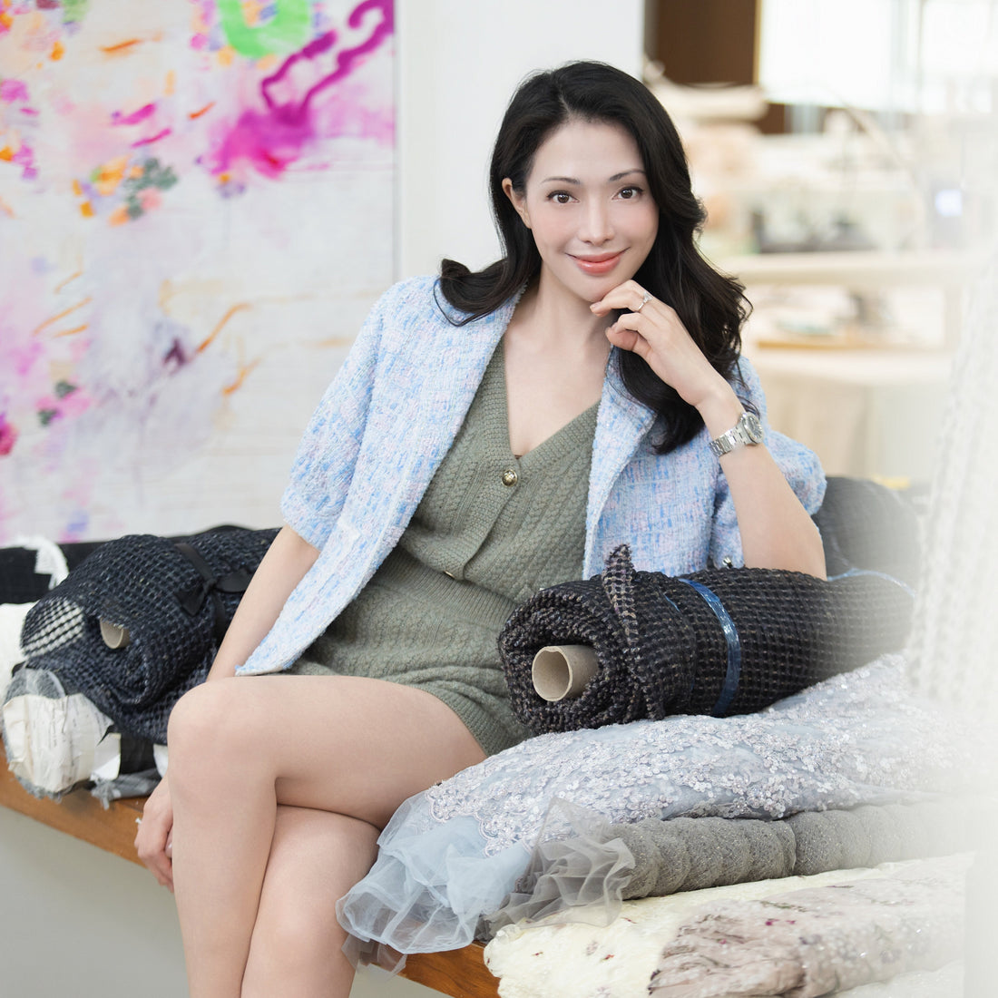 "Chelsea Citywalk." 法國立體簇紗亮片花呢外套—Blue Haze藍調清晨