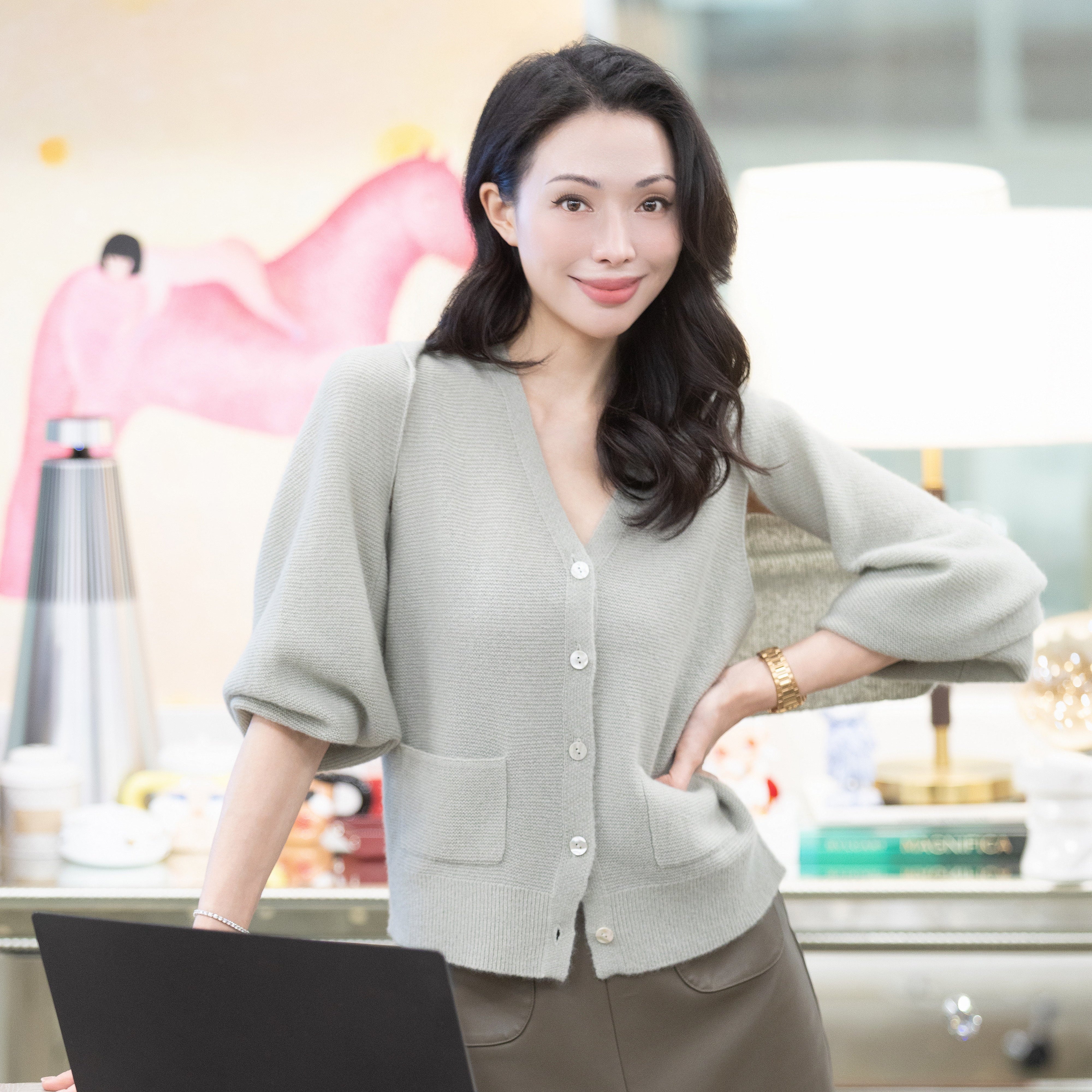 Spring Diary” Silk Cashmere真絲兩件式背心針織上衣—Verdant Veil青霧薄影