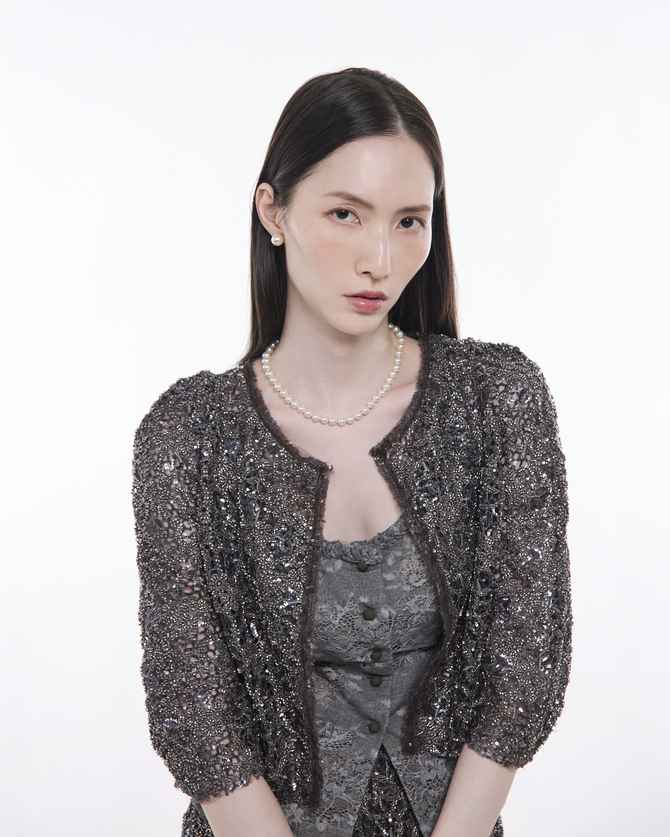 “The Gilded Hour”花影珠繡蕾絲短版外套—Amber Air琥珀餘香