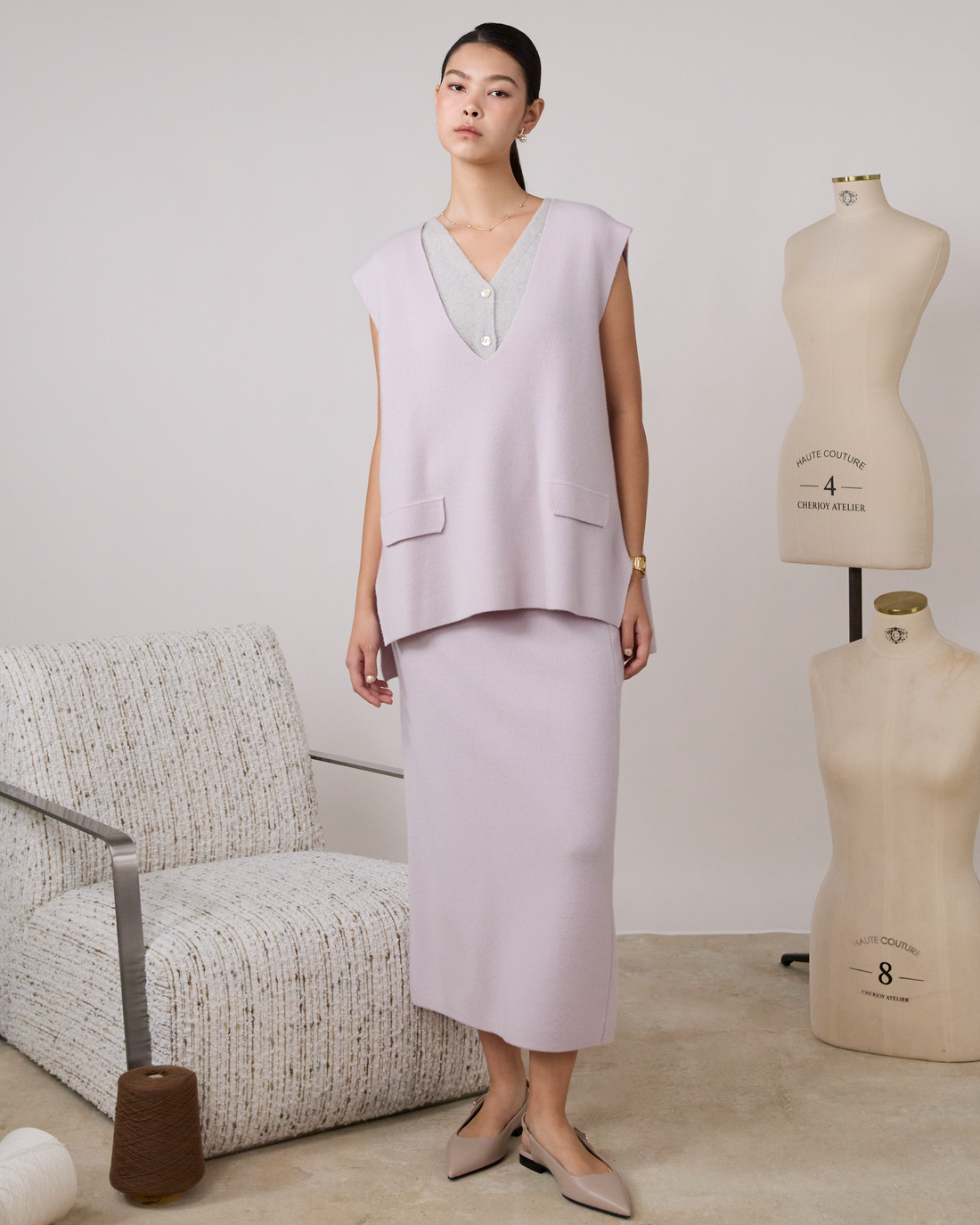 “Pure & Soft”100% Cashmere 針織鉛筆裙—Lilac Mousse 丁香慕斯