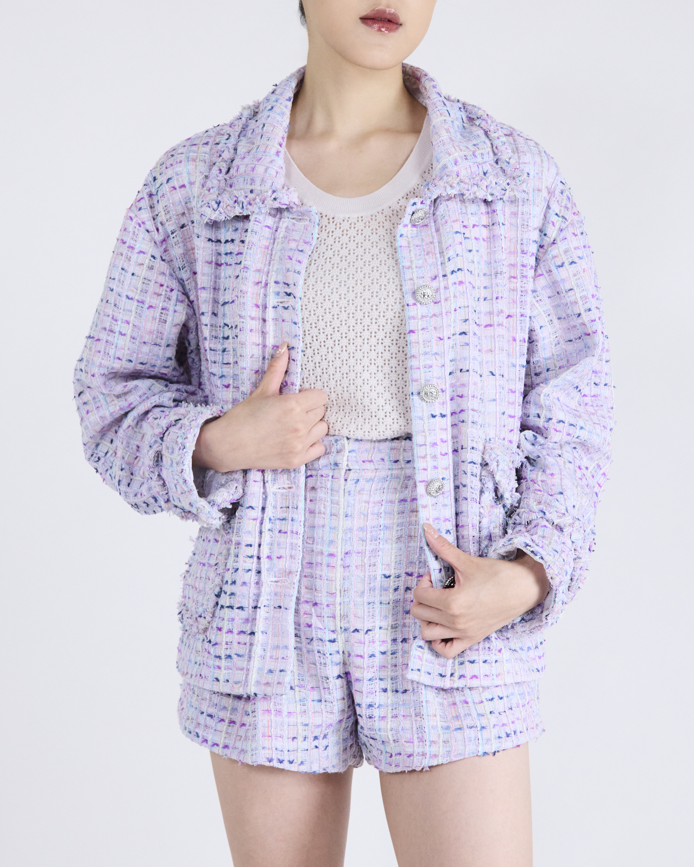 Candy Soda 粉彩汽水法國彩織花呢 Oversized 短款外套商品圖 1