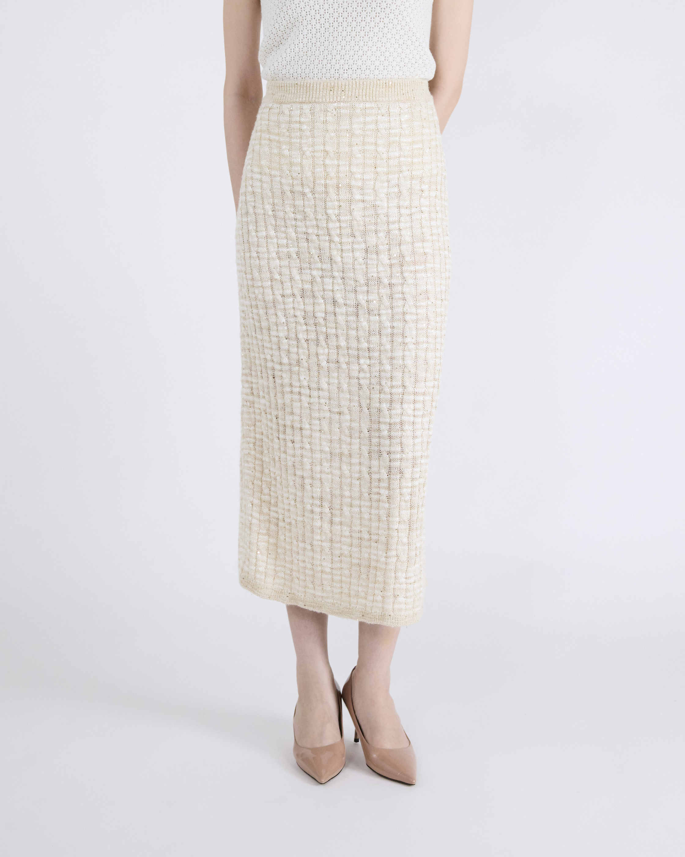 “Weekend at Monaco”蠶絲星點亮片麻花針織裙—Sunlit Cream 奶油日光