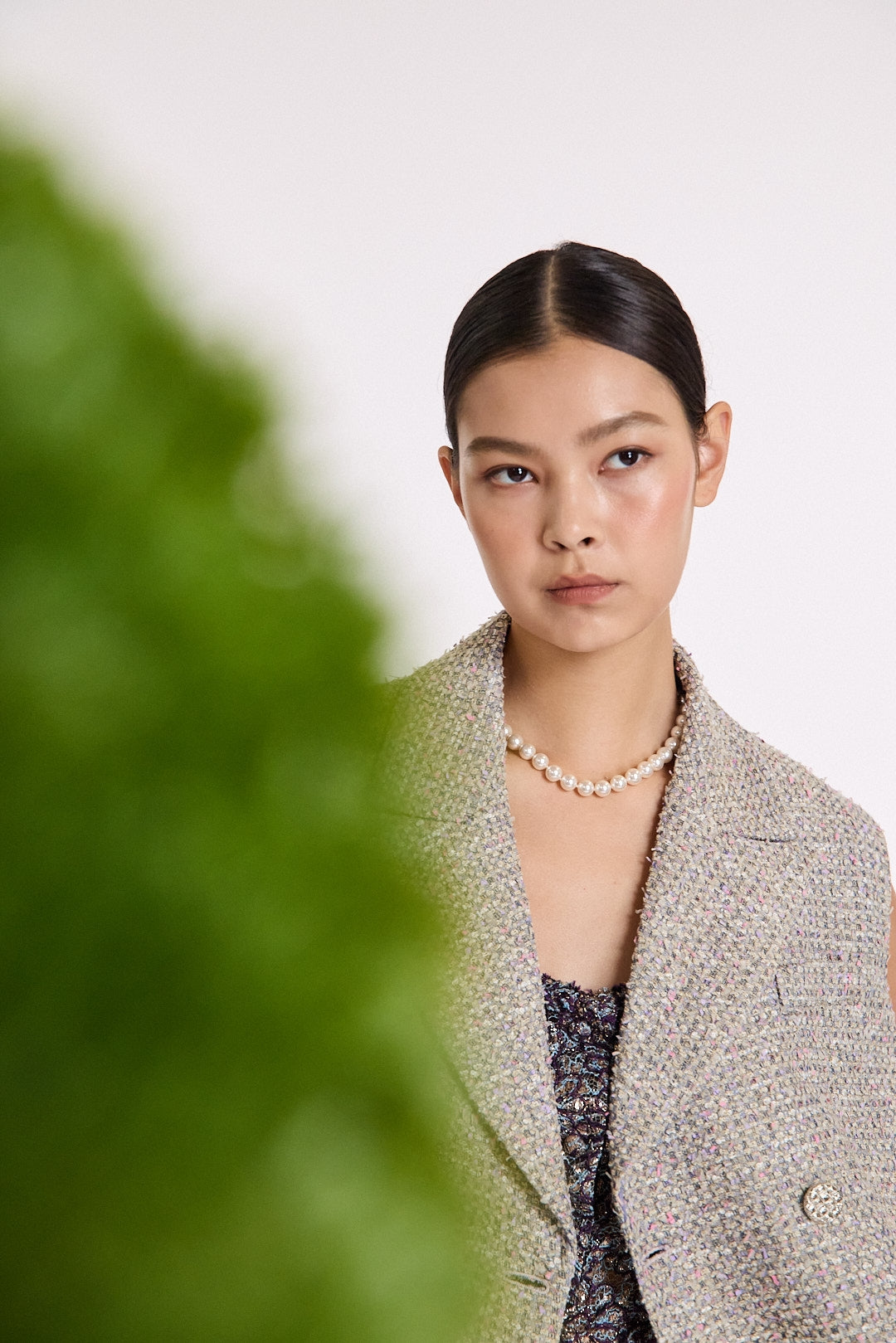 “Sloane Ave”義大利立體彩紗輕薄花呢Oversized西裝馬甲背心—Floral Denim 花釀丹寧