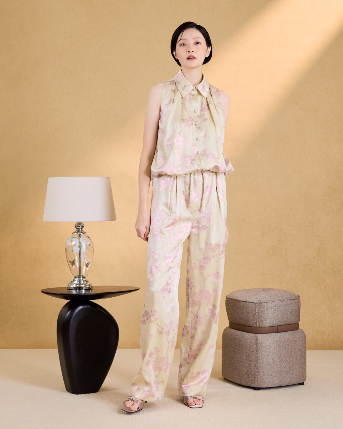 “Iris Gold 鳶尾淡金”義大利真絲緹花剪裁襯衫背心 3