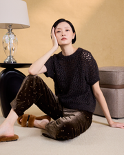 “璀璨日常 Effortless Radiance • 深灰棕 Dark Taupe” 真絲 Cashmere 鏤空亮片編織針織上衣
