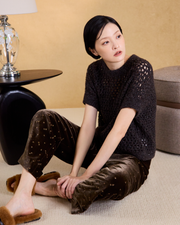 “璀璨日常 Effortless Radiance • 深灰棕 Dark Taupe” 真絲 Cashmere 鏤空亮片編織針織上衣