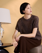 “璀璨日常 Effortless Radiance • 可可 Cocoa” 真絲 Cashmere 鏤空亮片編織針織上衣