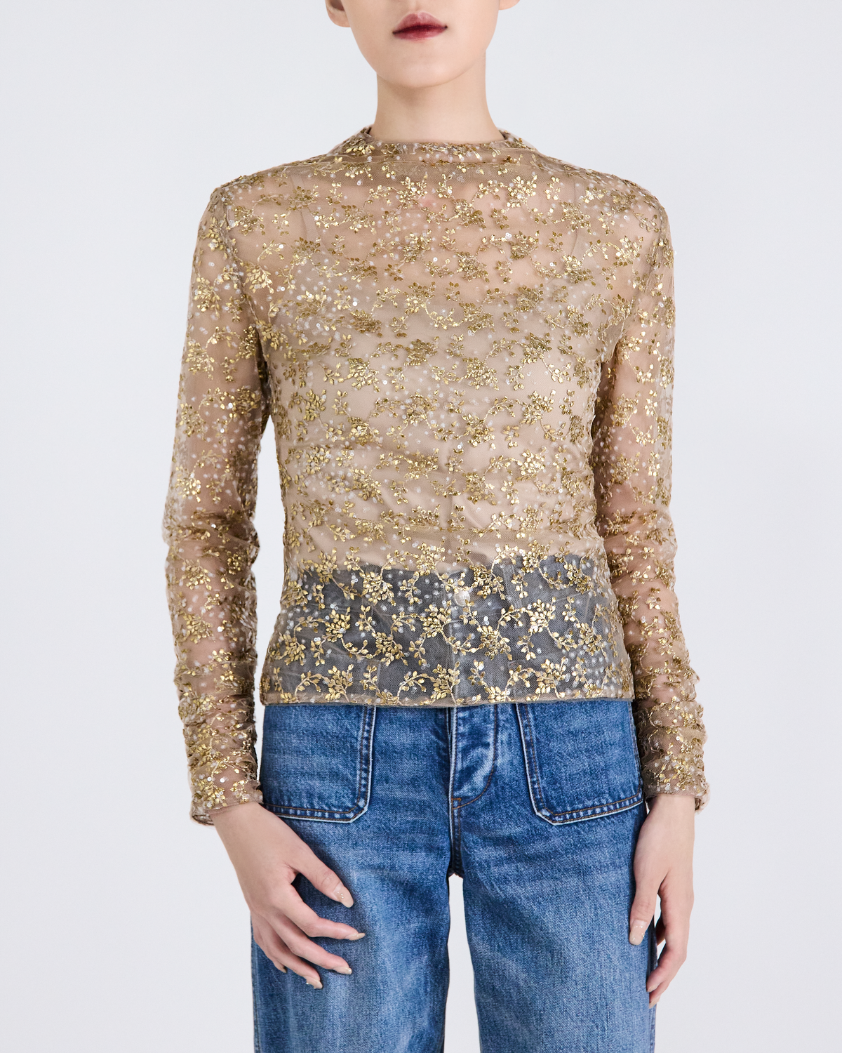 “Golden Pollen 金蕊微香”法國金葉刺繡工藝蕾絲上衣