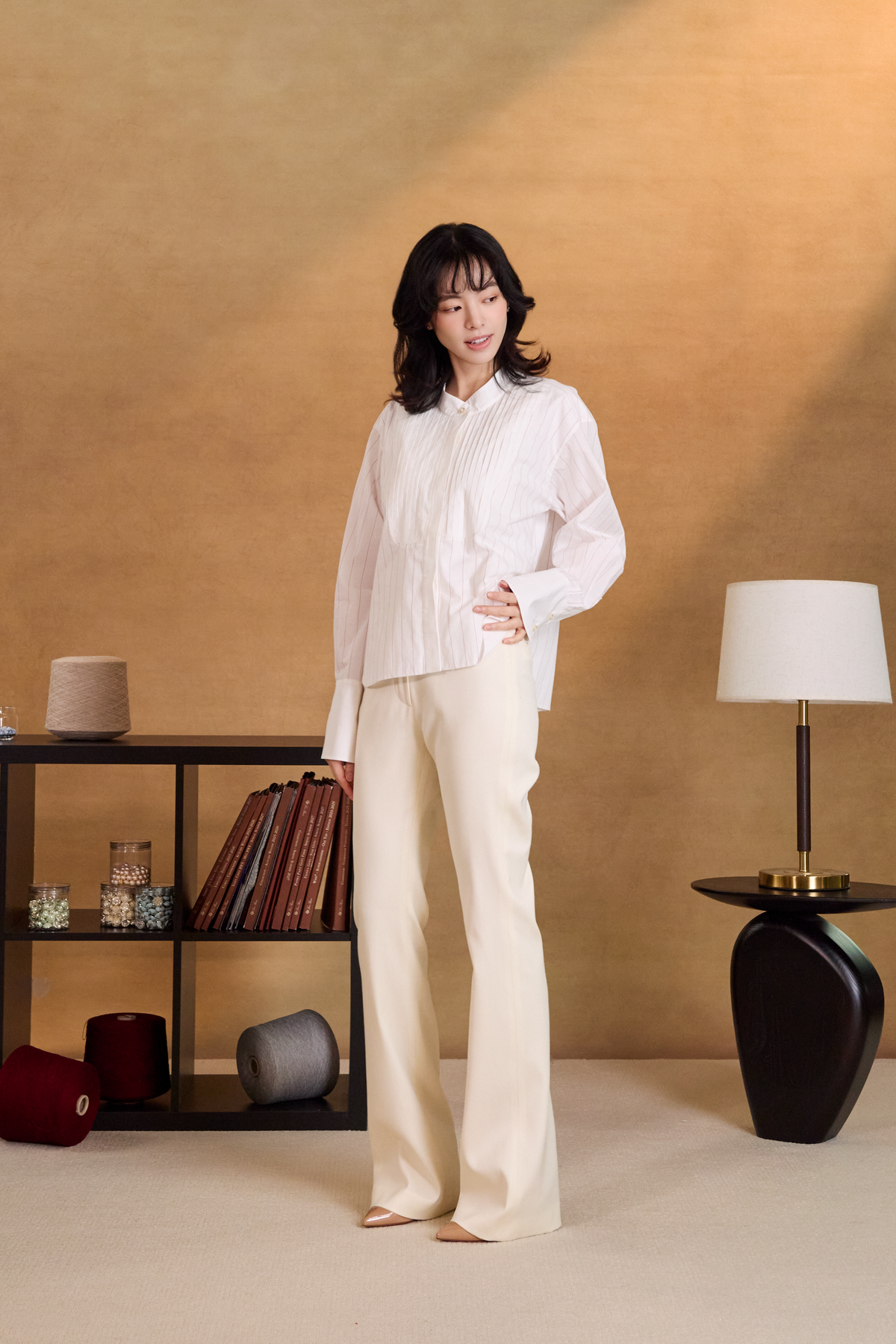 “條紋隨筆 Notes in Stripes” 義大利純棉立體細褶前襟細條紋襯衫