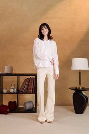 “條紋隨筆 Notes in Stripes” 義大利純棉立體細褶前襟細條紋襯衫