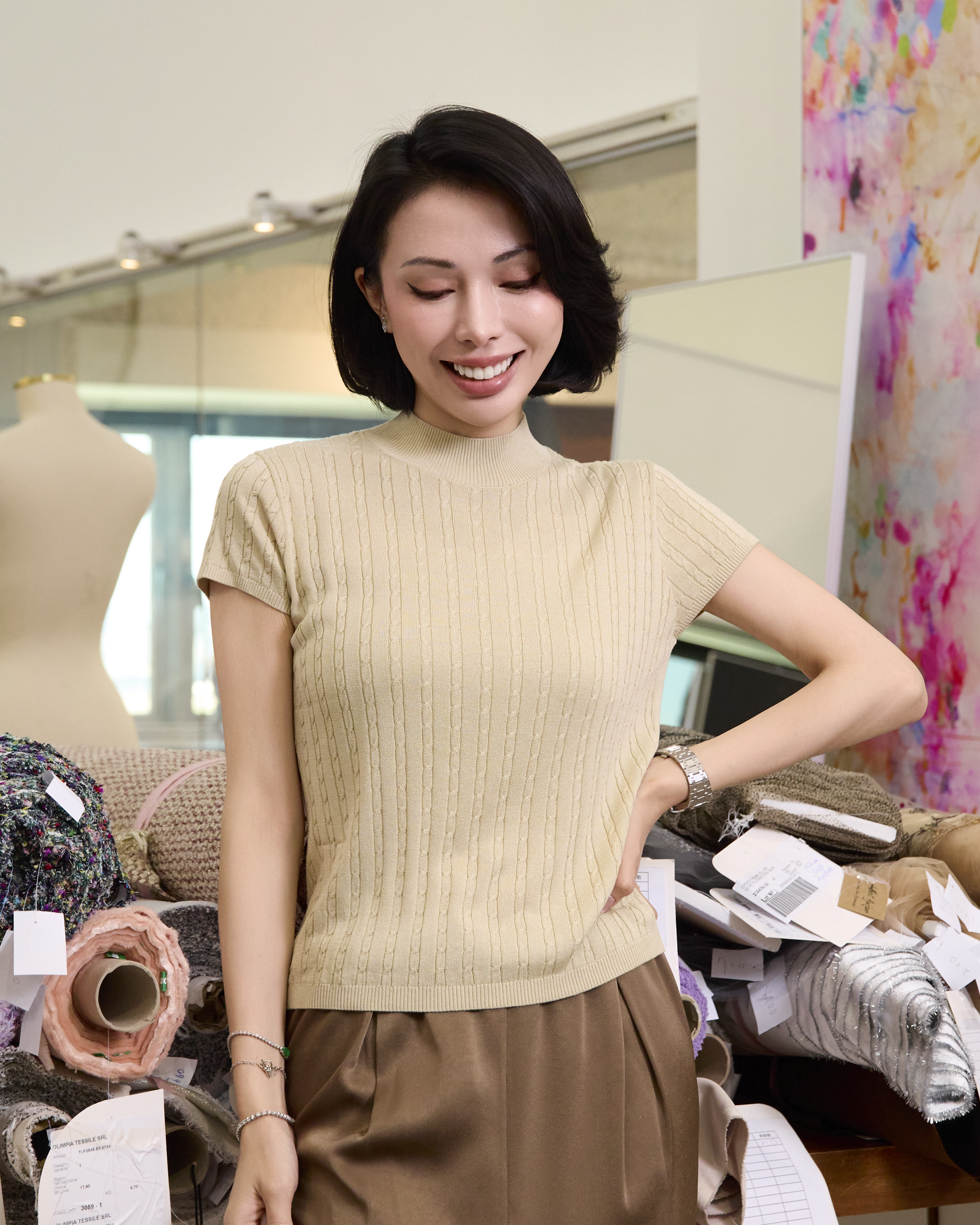 “Pure & Soft”100% 真絲麻花薄織上衣 (Yarn by Loro Piana)—Bergamot佛手柑香