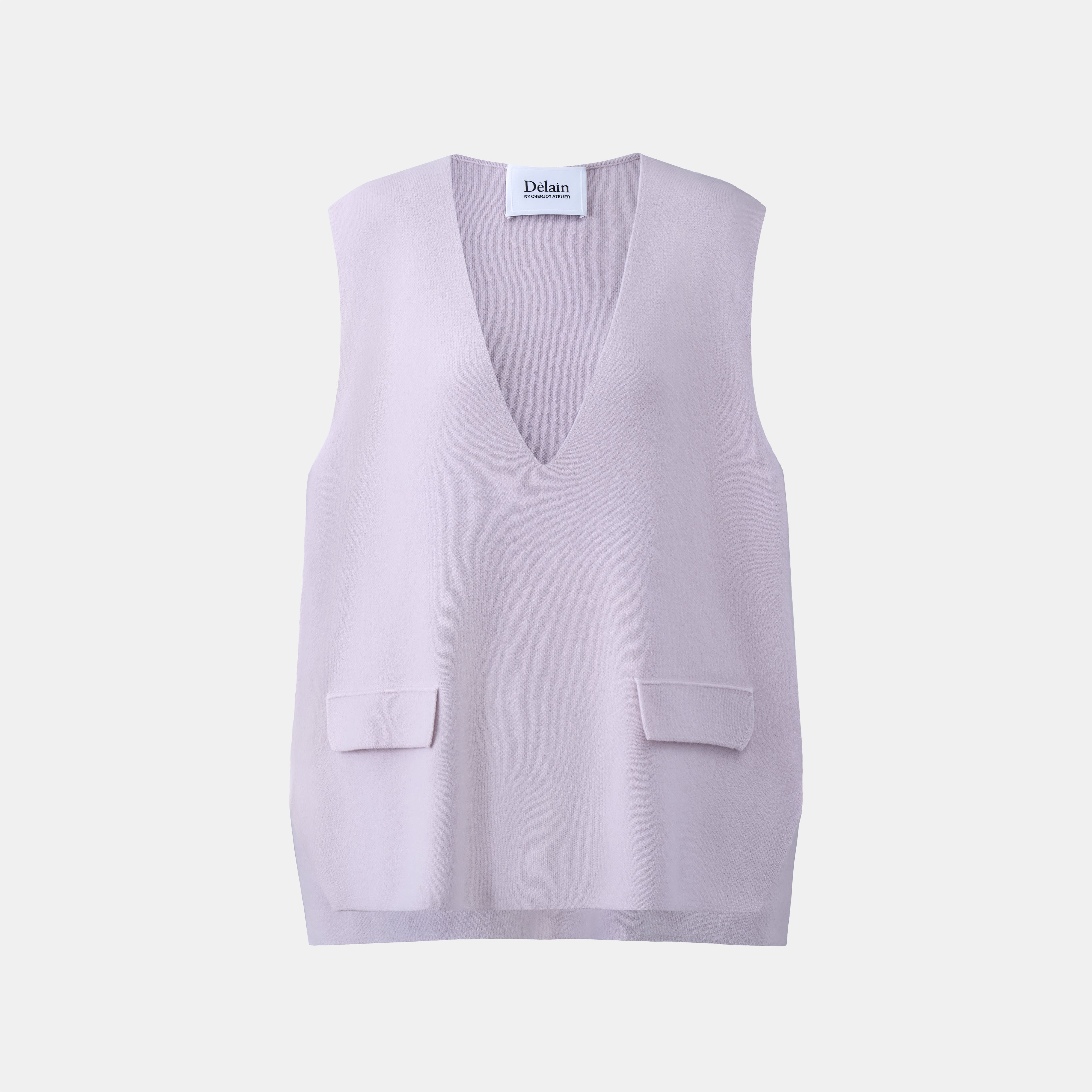 Pure & Soft Lilac Mousse 丁香慕斯100% Cashmere V 領闊型針織背心商品圖 5