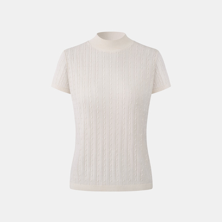 “Pure & Soft”100% 真絲麻花薄織上衣 (Yarn by Loro Piana)—White Tea晨光白茶