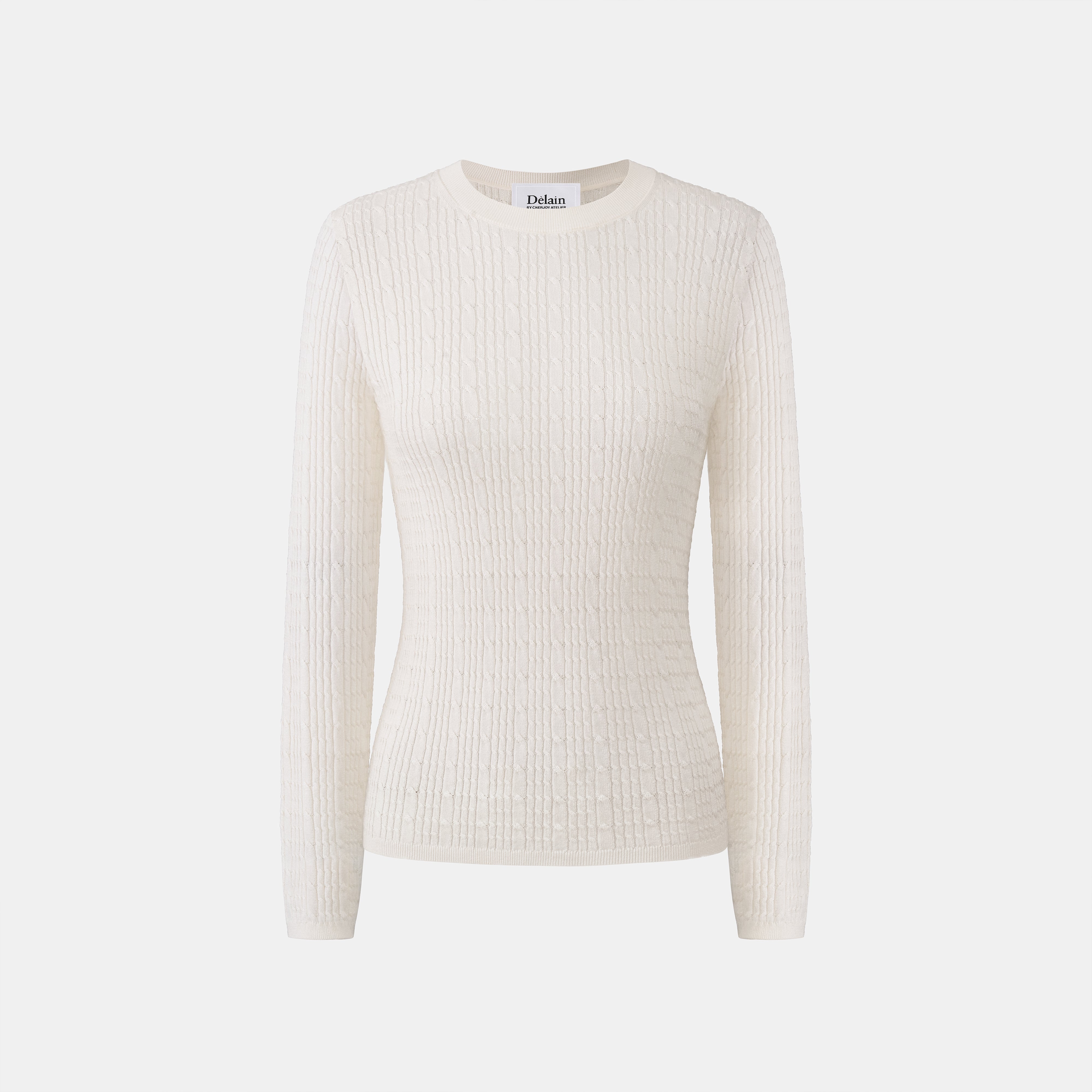 “Pure & Soft”100% 真絲立體麻花薄織上衣 (Yarn by Loro Piana)—White Tea晨光白茶