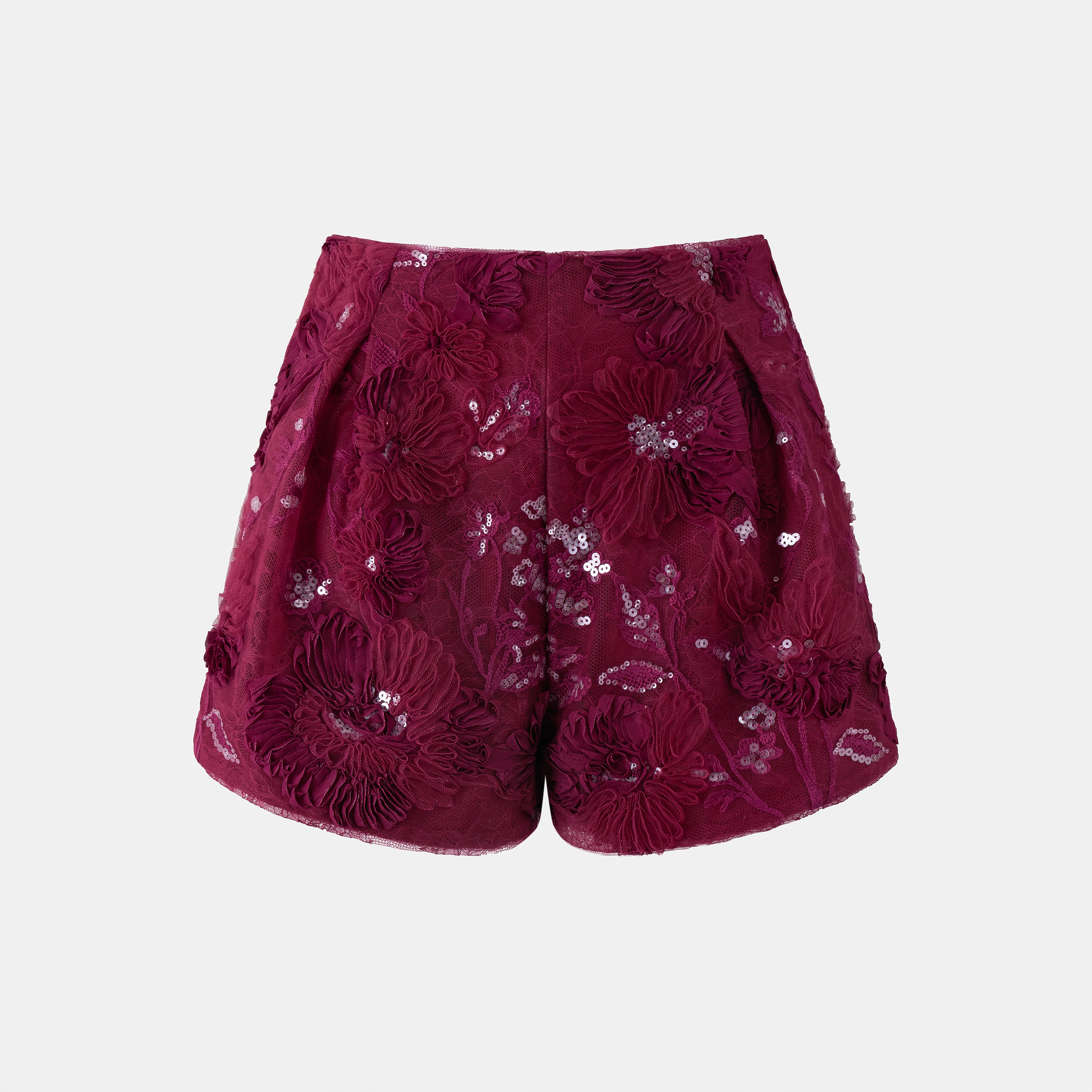 “Gilded Hours”立體花影珠繡短褲—Bloom in Bordeaux波爾多花境