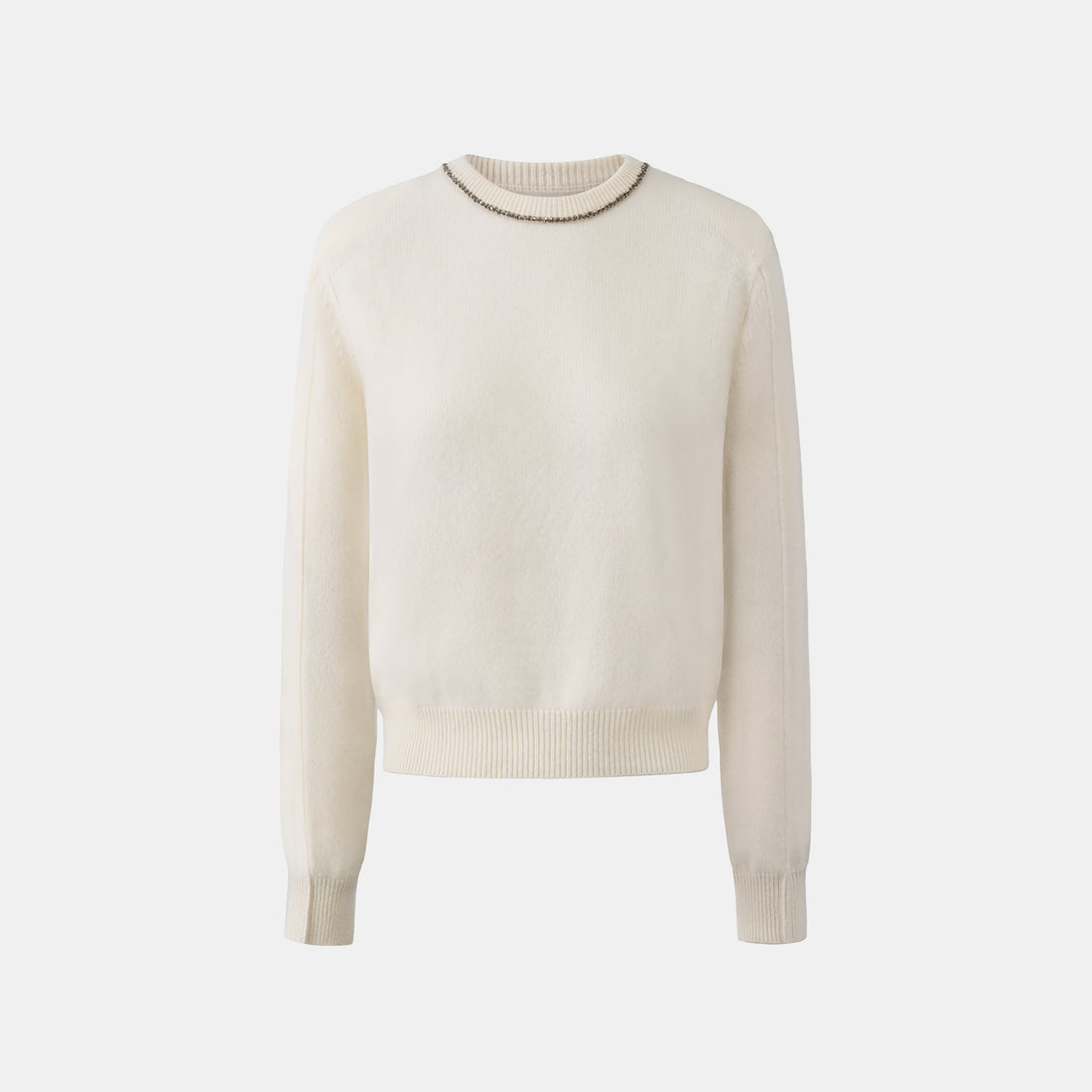 “盛裝慢行 Elegance Unhurried • 象牙白 Ivory” 100% Cashmere 手工珠繡圓領針織墊肩上衣 3
