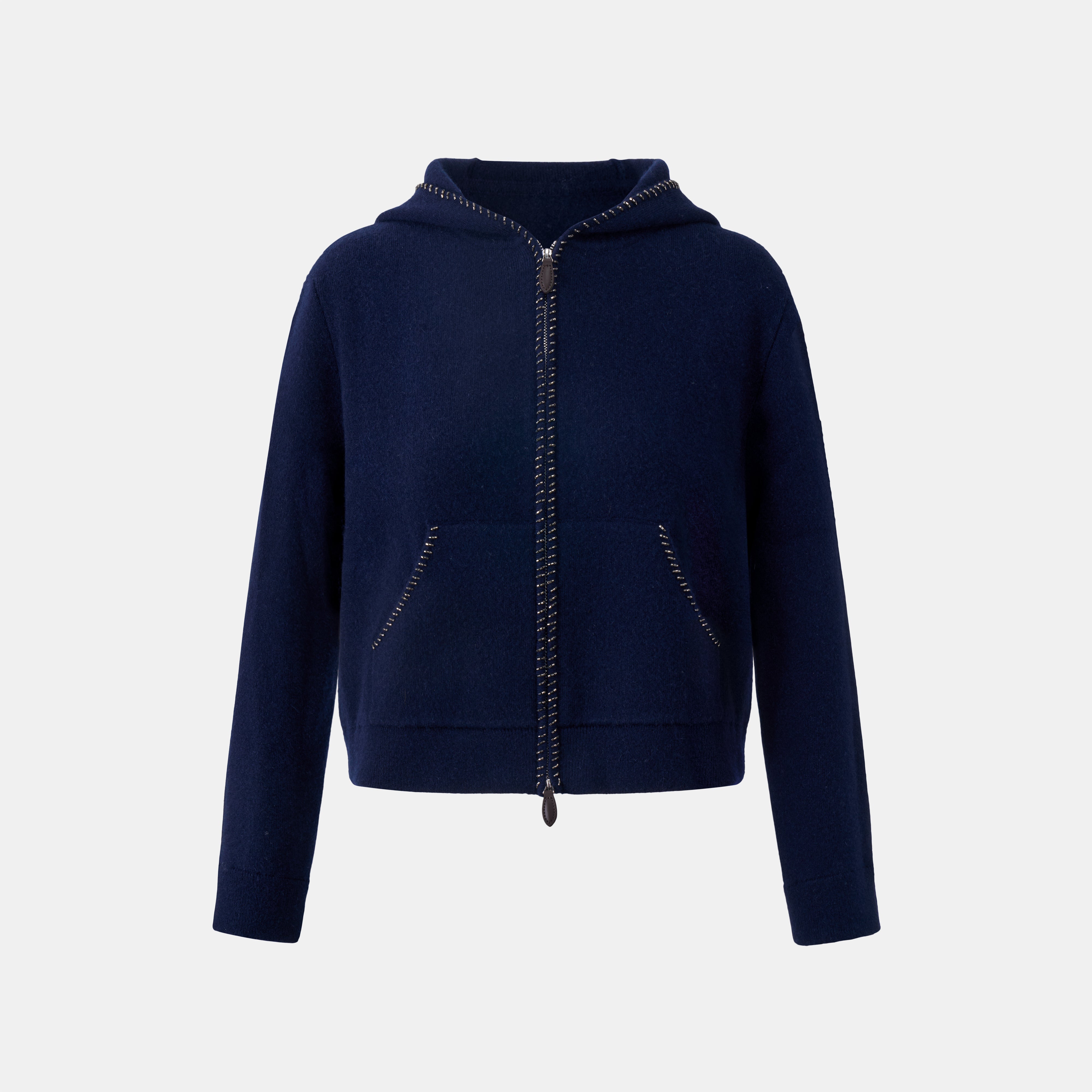 “盛裝慢行 Elegance Unhurried • 午夜藍 Midnight Blue” 100% Cashmere 手工珠繡連帽針織外套 5