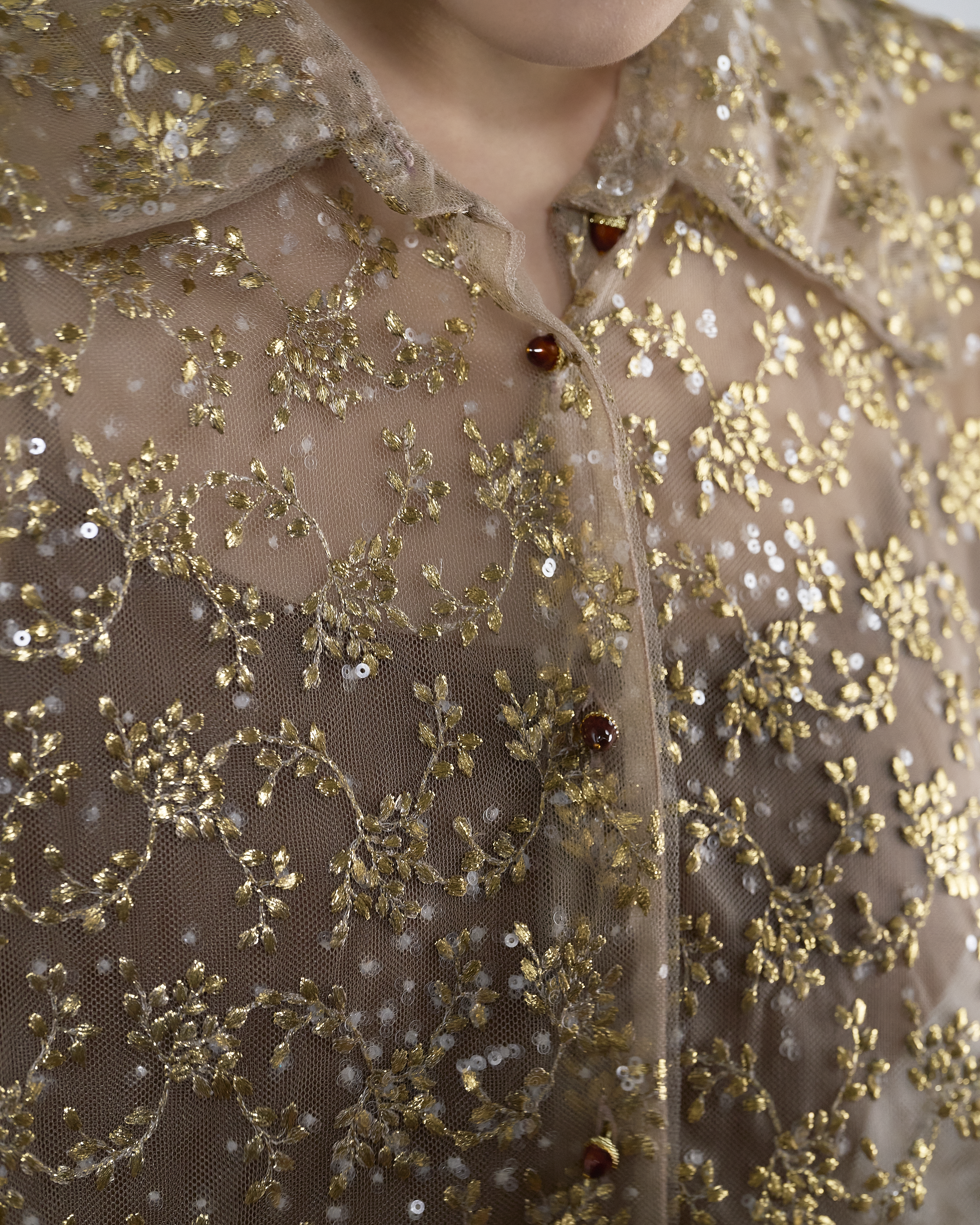 “Golden Pollen 金蕊微香”法國金葉刺繡工藝蕾絲羊腿袖襯衫 2