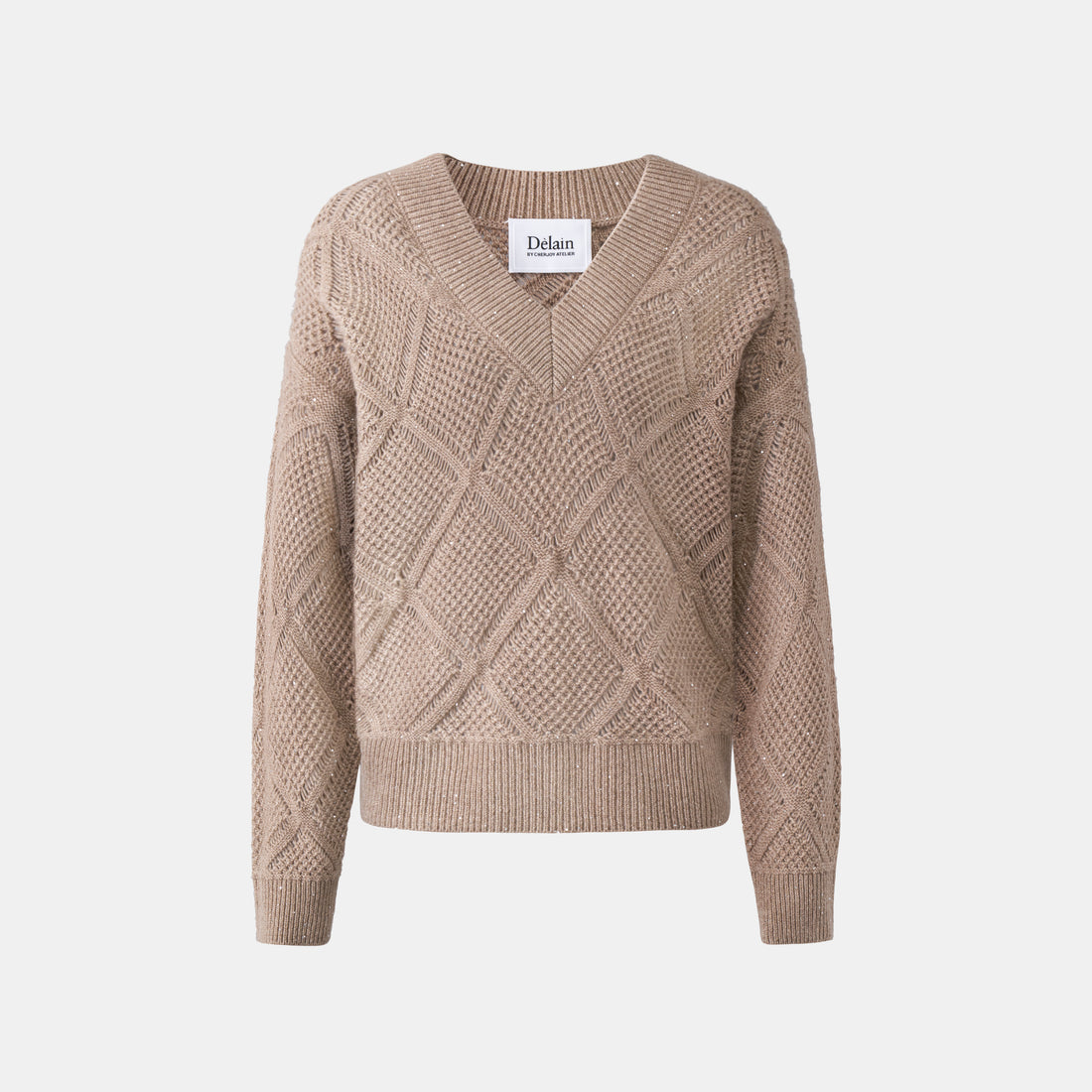 “星鑽鏤織 • Sand Beige 暖沙”100% Cashmere V 領針織上衣 4