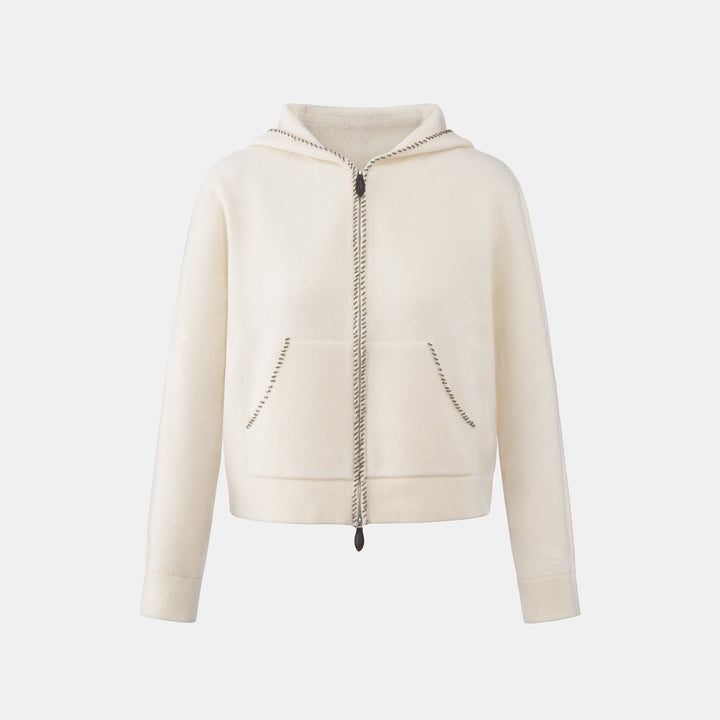 “盛裝慢行 Elegance Unhurried • 象牙白 Ivory” 100% Cashmere 手工珠繡連帽針織外套 7