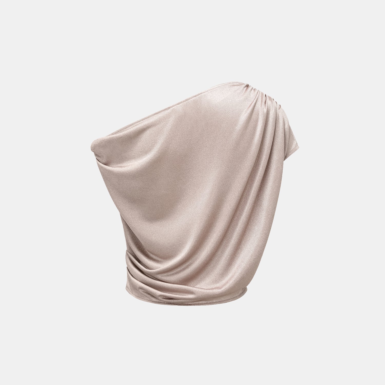 “Easy Go Chic” 醋酸針織面料特殊剪裁斜肩上衣 — 咖啡