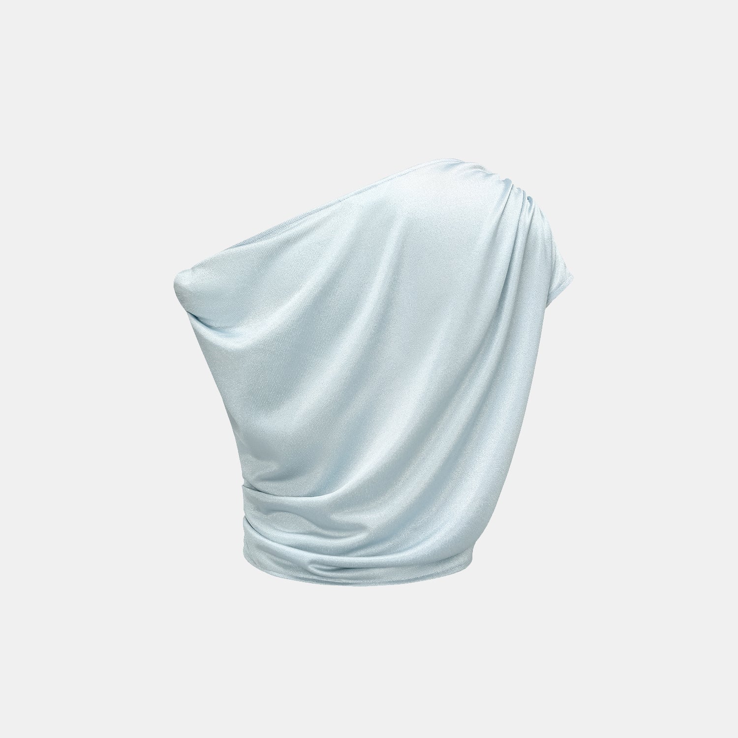 “Easy Go Chic” 醋酸針織面料特殊剪裁斜肩上衣 — 淺藍