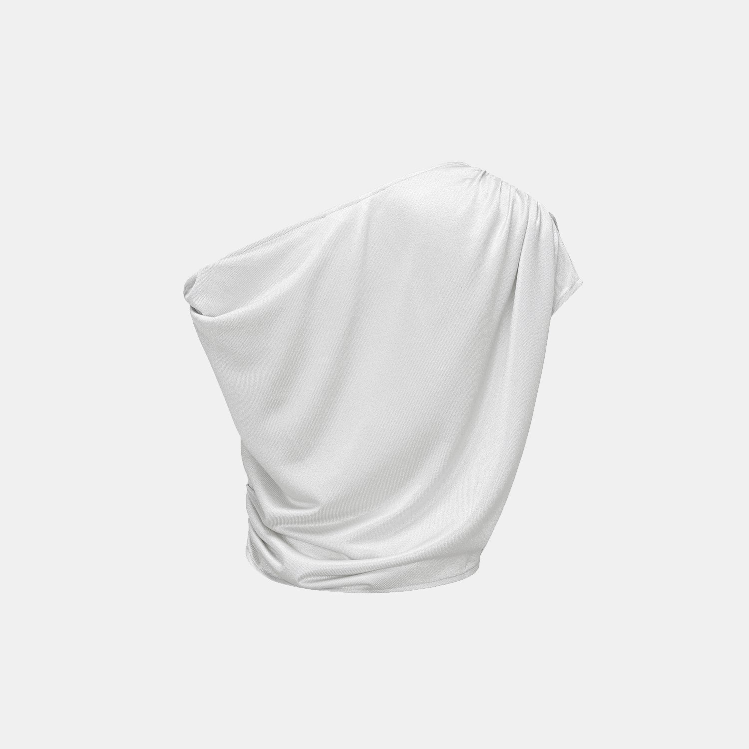 “Easy Go Chic” 醋酸針織面料特殊剪裁斜肩上衣 — 銀白