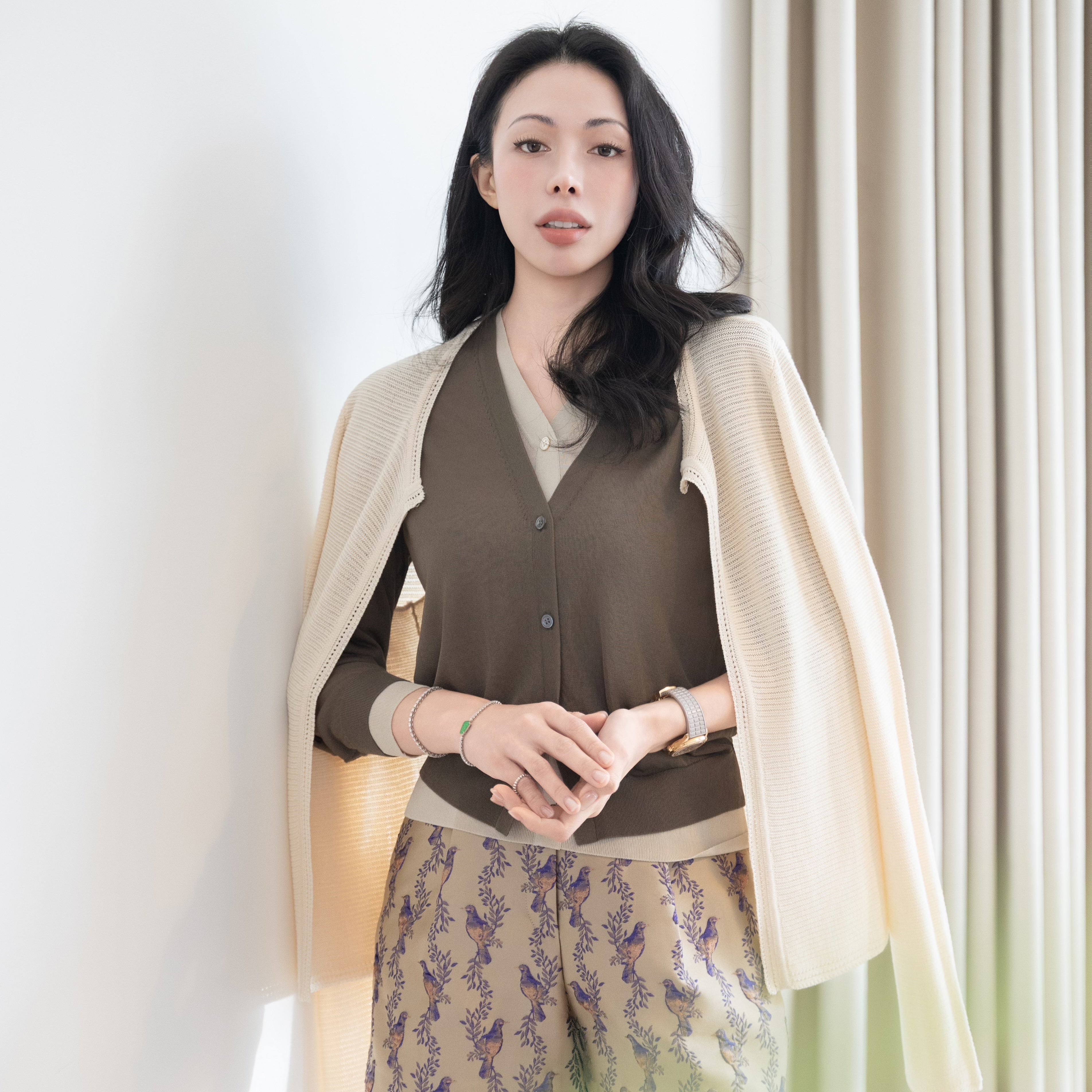 “Spring Diary”真絲長絨棉細針柔感星點針織開衫—Sunlit Grain 日映穀影