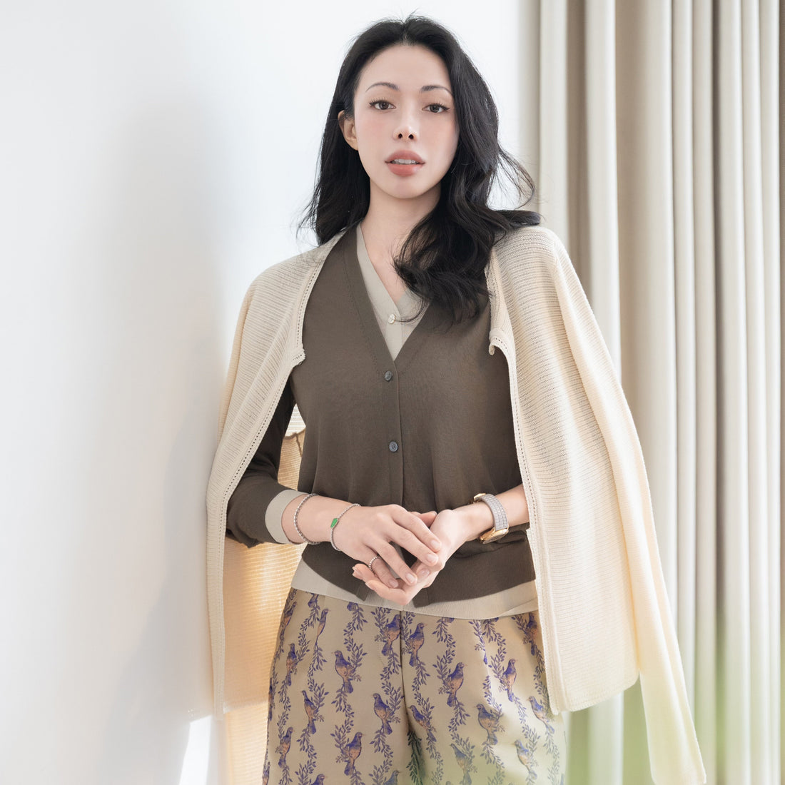 “Spring Diary”真絲長絨棉細針柔感星點針織開衫—Sunlit Grain 日映穀影