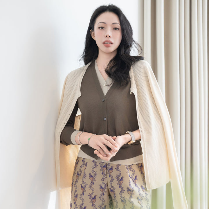 “Spring Diary”真絲長絨棉細針柔感星點針織開衫—Sunlit Grain 日映穀影