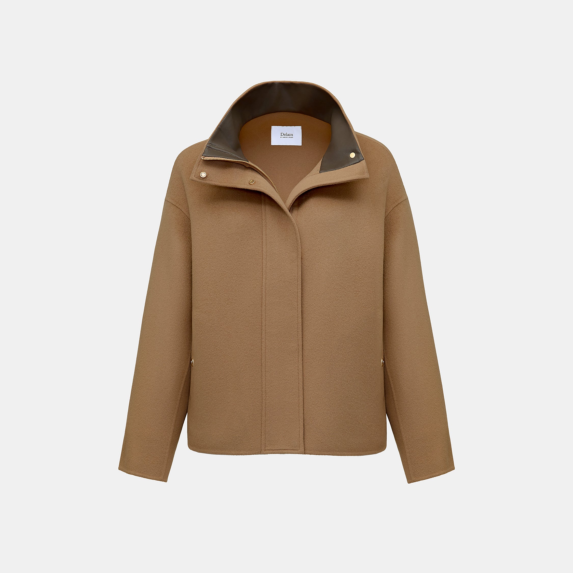 "Winter Diary"100%Cashmere雙面極細長絨拼皮立領狩獵外套—Honey Acorn暖蜜糖韻