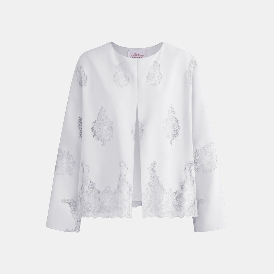 “法國織花工藝 • Pearl Veil 珍珠薄紗”蕾絲 Oversized 披肩外套 1