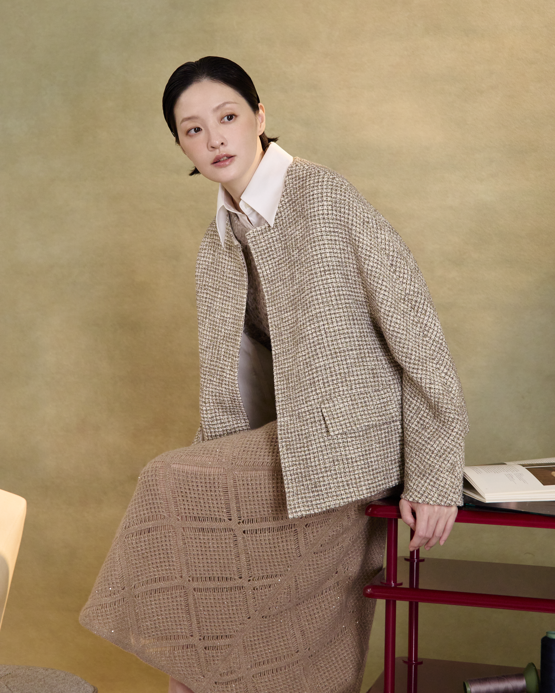 “風度日常 Everyday Poise” 義大利金絲格織花呢 Oversized 斗篷外套 1