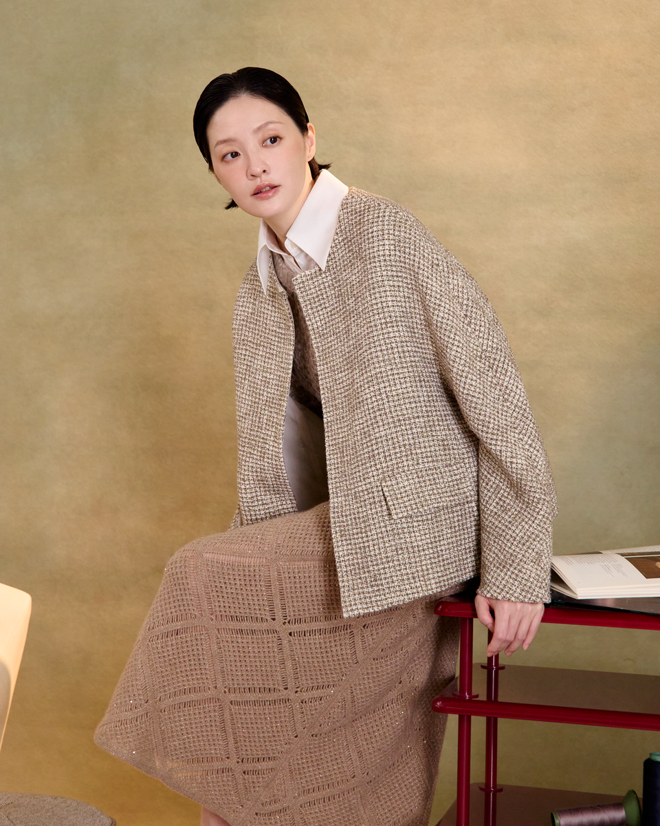 “風度日常 Everyday Poise” 義大利金絲格織花呢 Oversized 斗篷外套 1