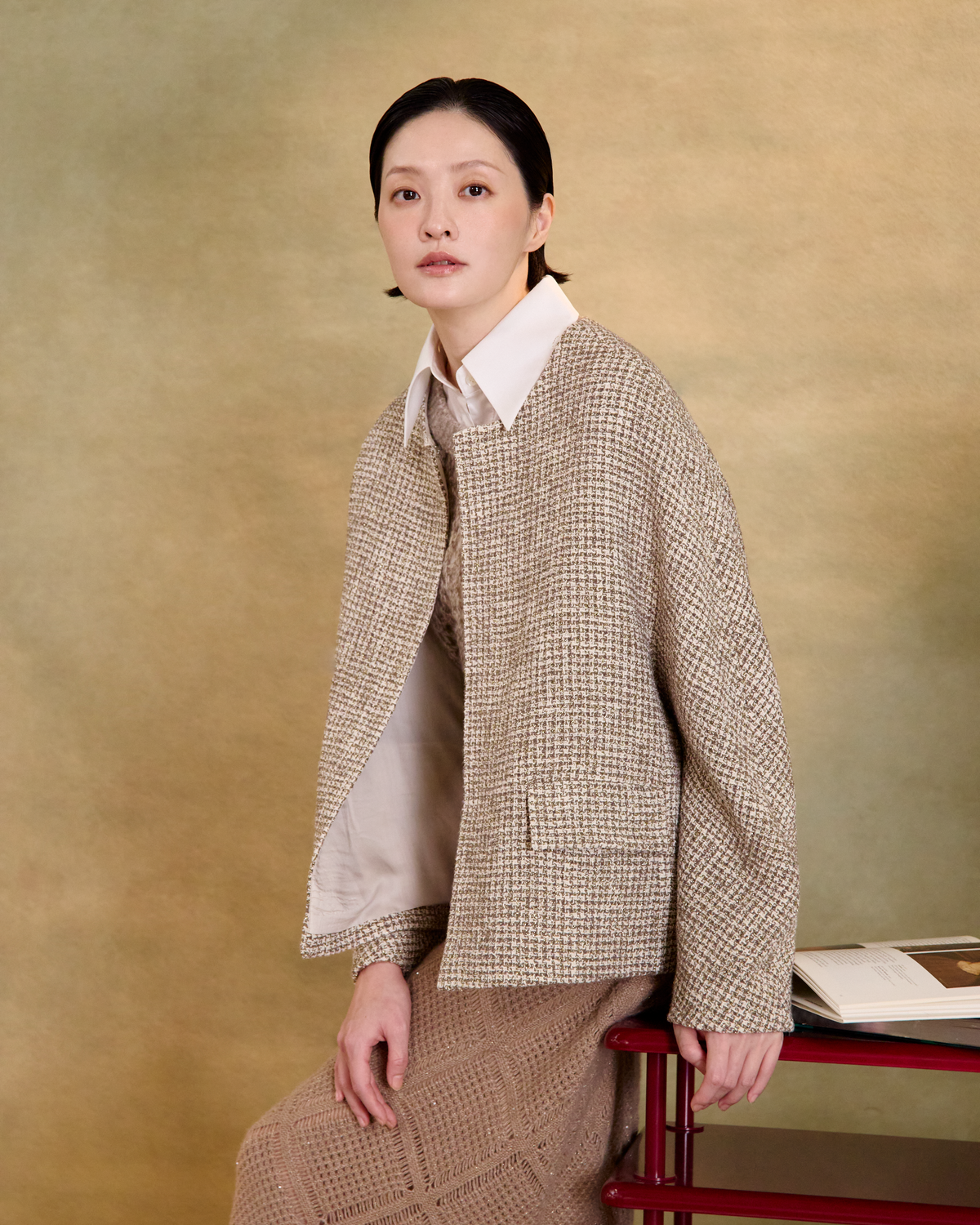 “風度日常 Everyday Poise” 義大利金絲格織花呢 Oversized 斗篷外套