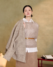 “璀璨日常 Effortless Radiance • 燕麥 Oatmeal” 真絲 Cashmere 鏤空亮片編織針織上衣
