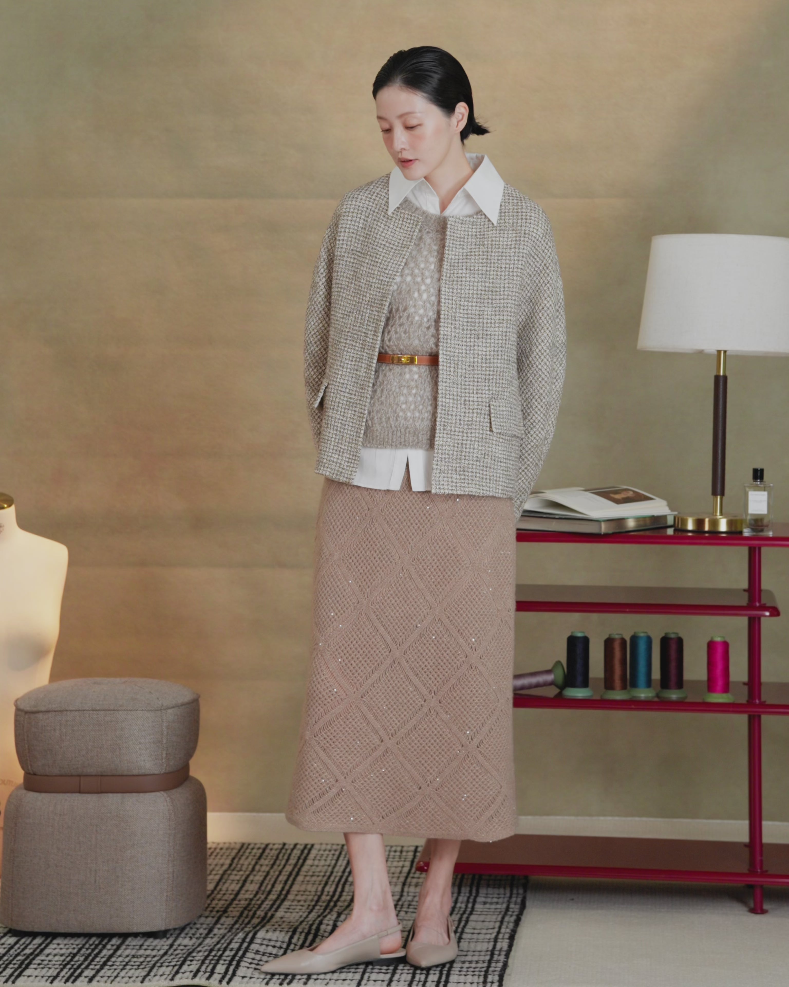 “風度日常 Everyday Poise” 義大利金絲格織花呢 Oversized 斗篷外套