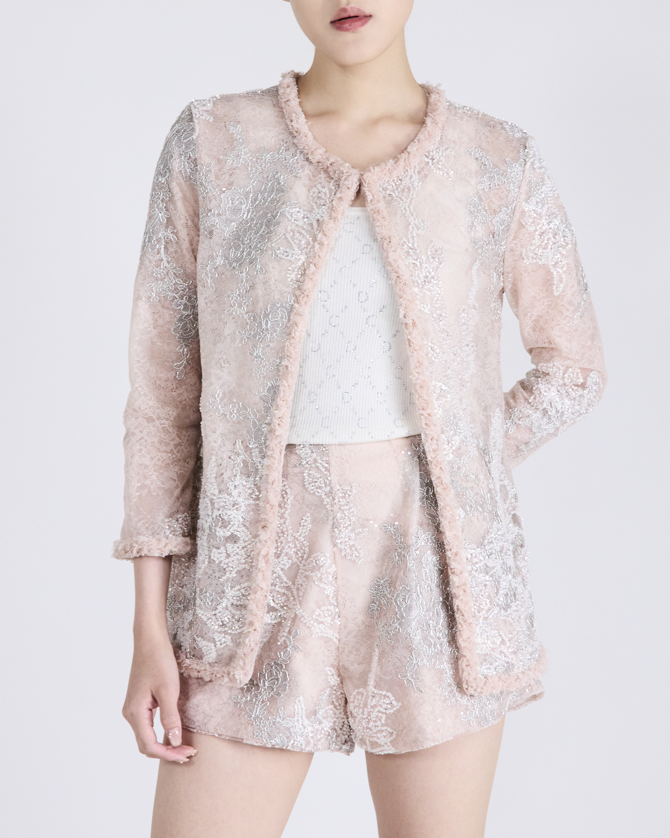 “The Gilded Hour”銀絲花影珠繡開衫—Peony 芍藥